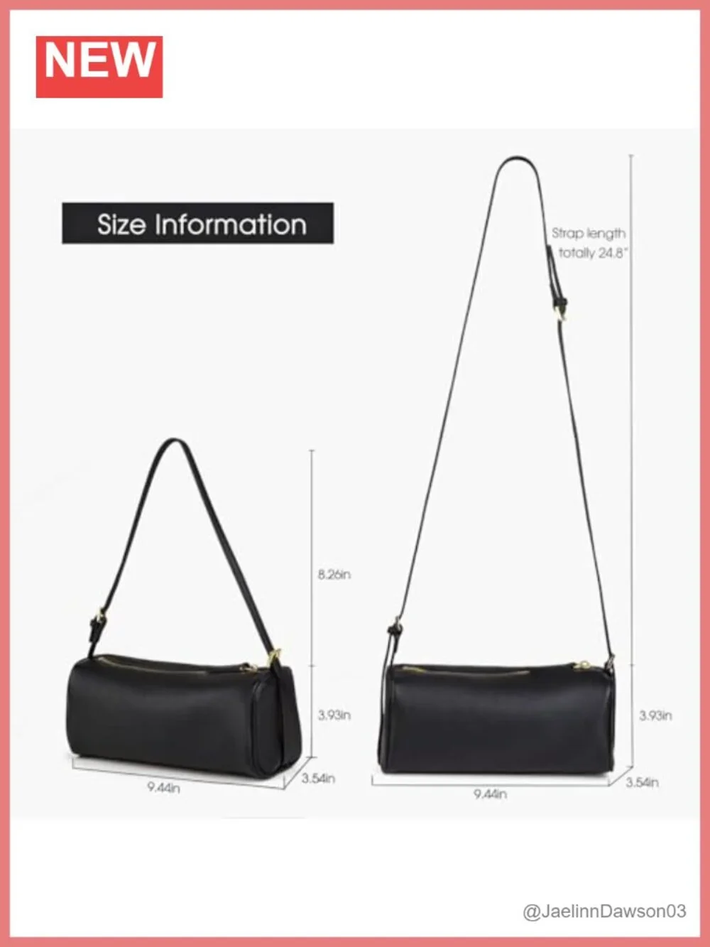 Premium Full Grained Leather Hobo Barrel Crossbody Bag with Adjustable Strap